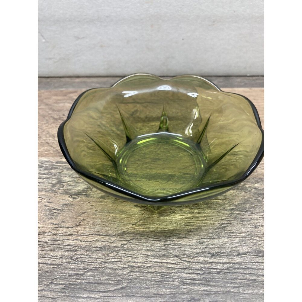 Anchor Hocking Vintage Avocado Green Glass Bowl Swedish Modern